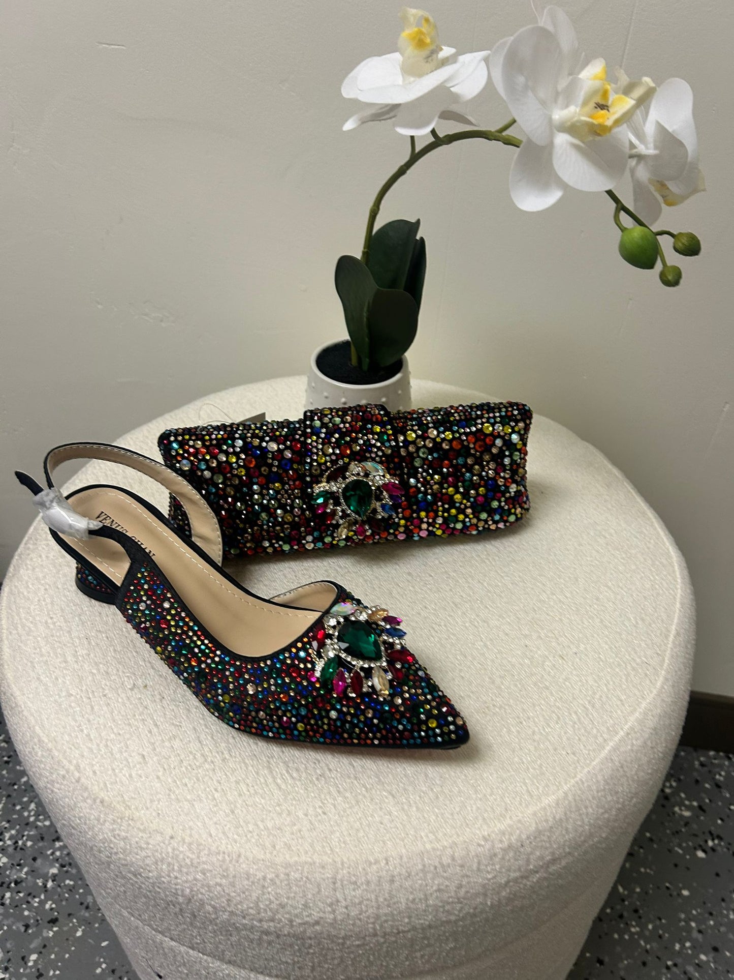 Black Multi-color Bejeweled Heel & Clutch