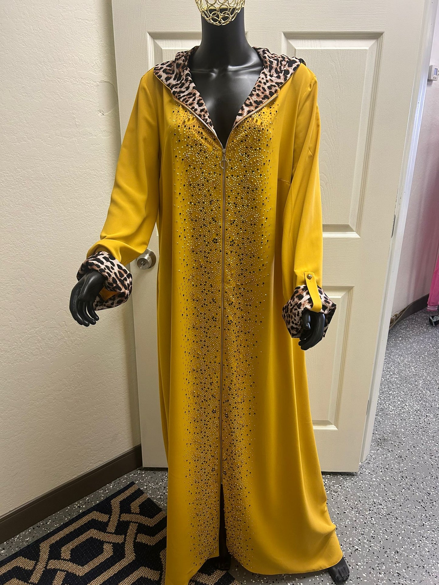 Yellow Gown With Beaded Design & Animal Print