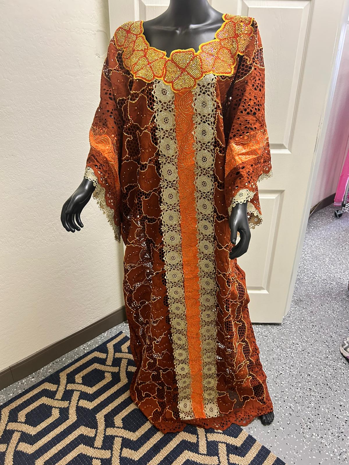 Orange/Copper Intricate Beaded Gown