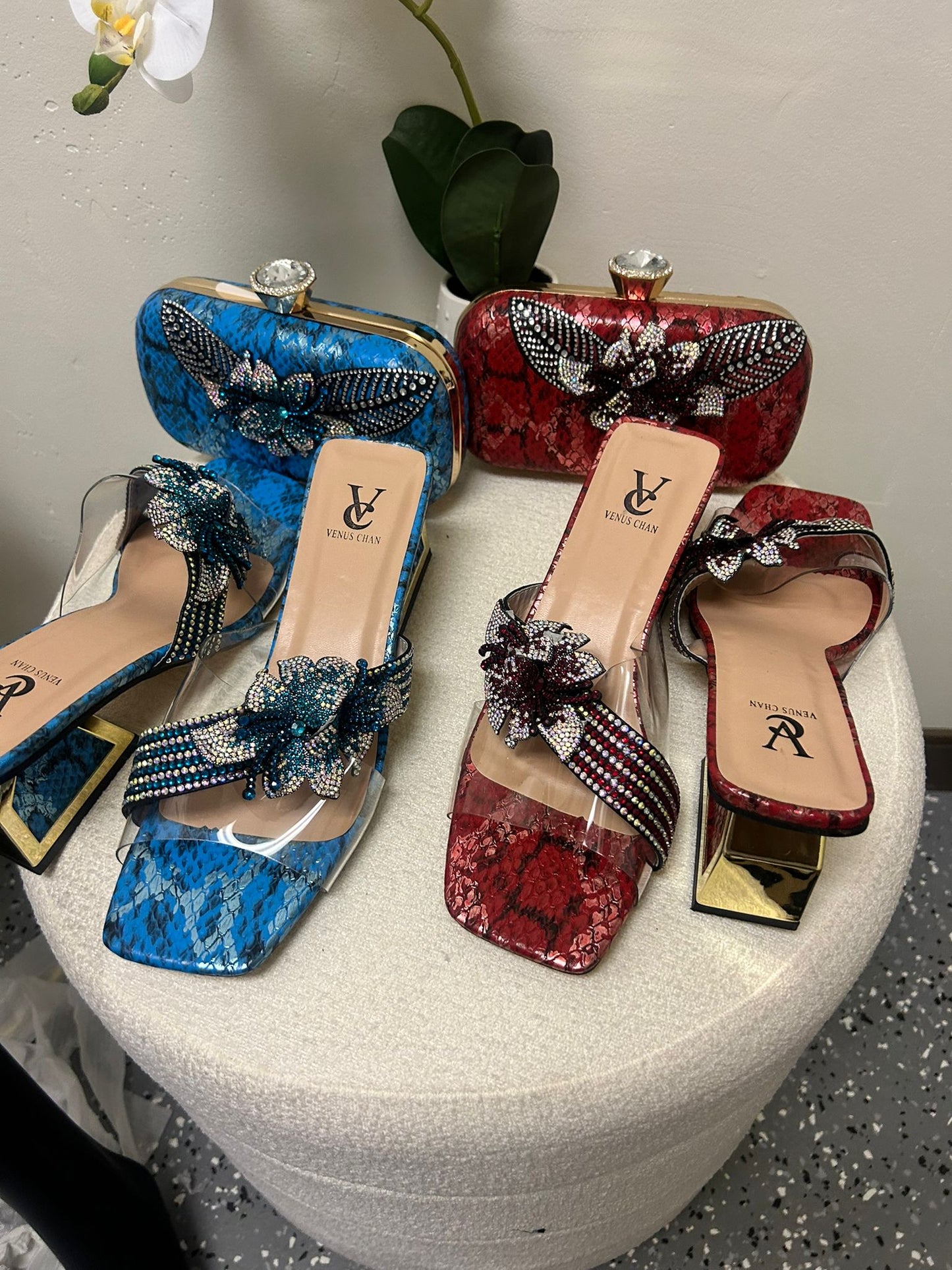 Clutch & Heels Faux Snake Skine With Silver Accents