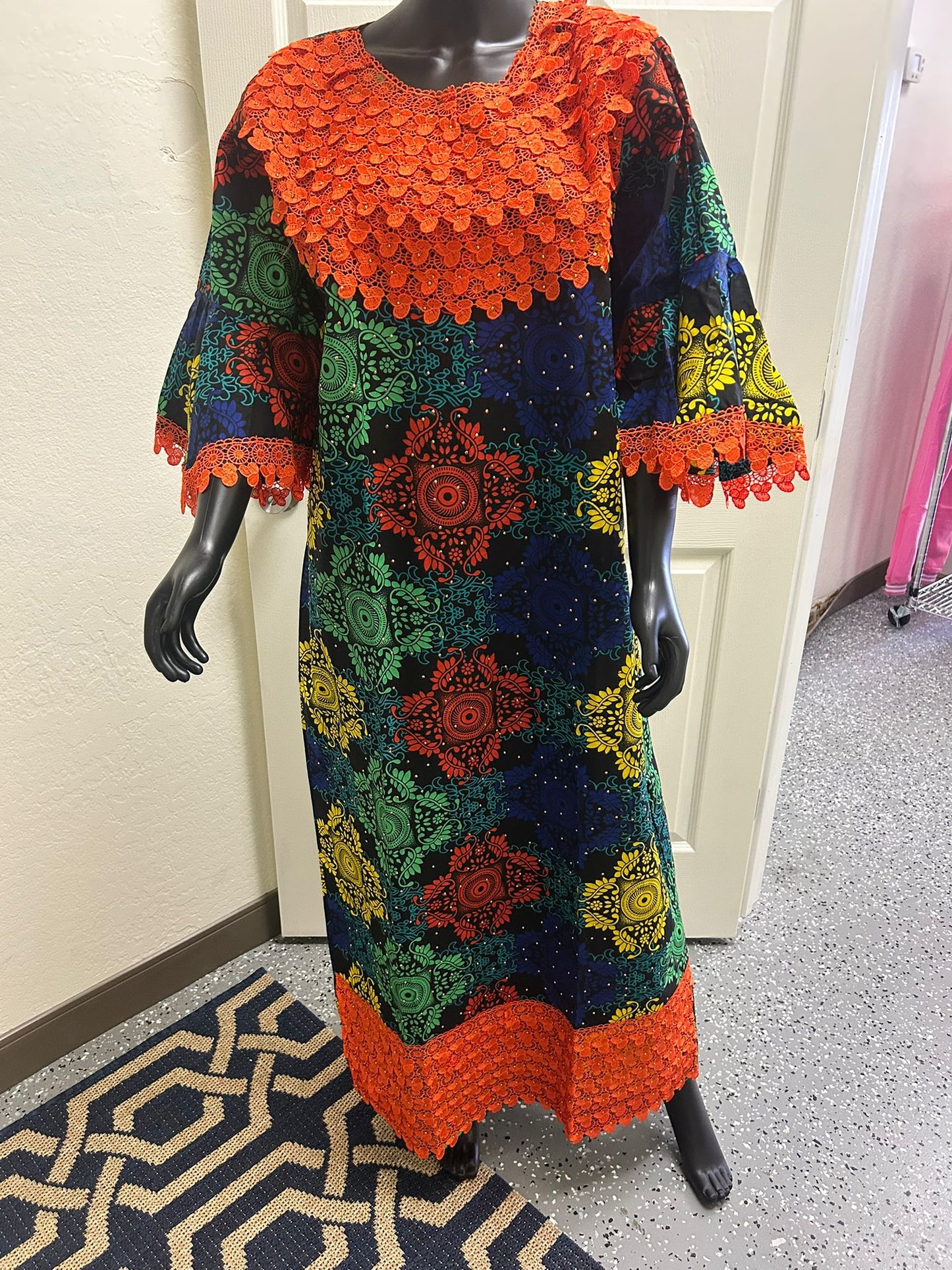 Orange Blue Green Culturally Inspired Dress
