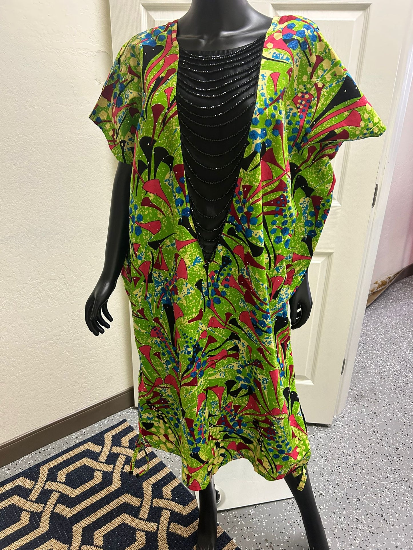 Multi-colored Black Plunge Dress