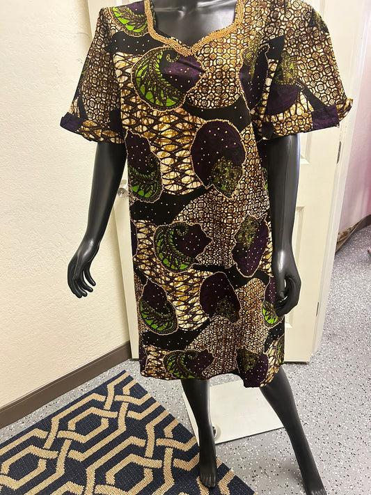Beautiful Gold Beaded Eggplant & Olive Dress