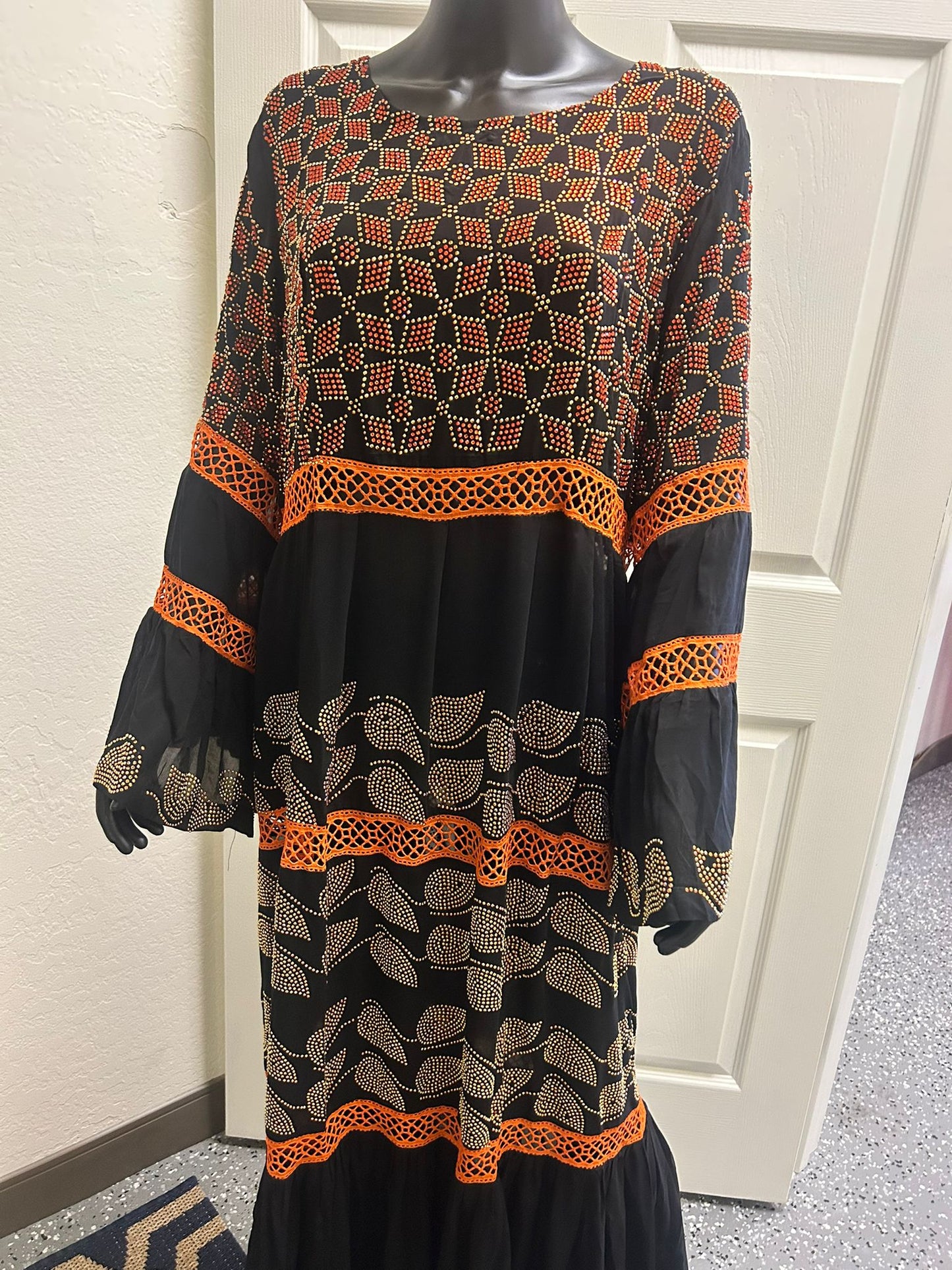 Black & Orange Culture Inspired Beaded Dress