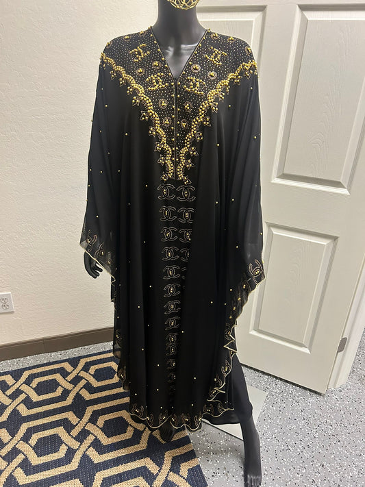 Elegantly Beaded Black Formal Dress