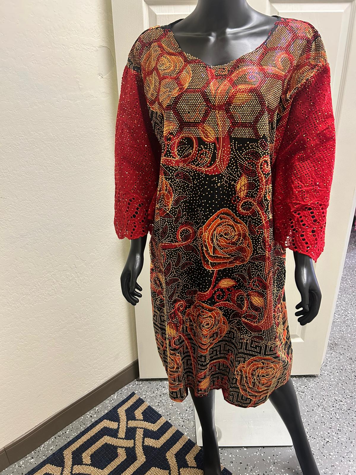 Elegant Lace & Gold Beaded Floral Dress