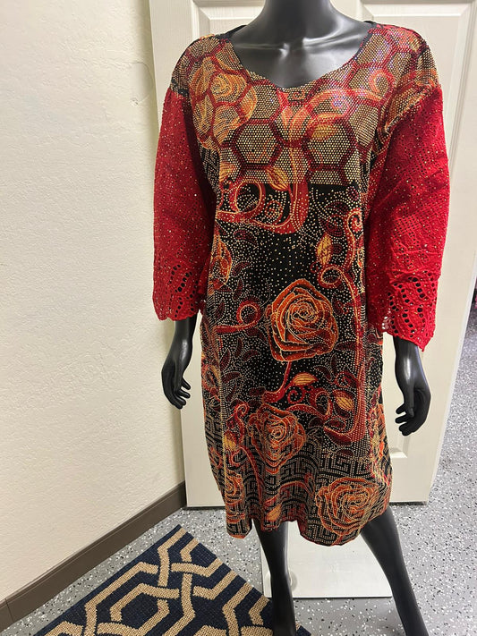 Elegant Lace & Gold Beaded Floral Dress