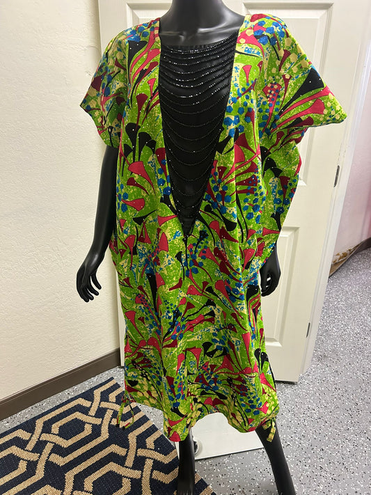 Multi-colored Black Plunge Dress